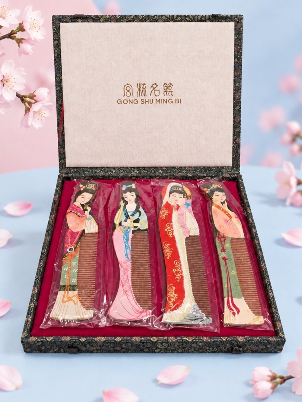 Traditional Chinese Decorative Hair Comb Set Of 4 -Multi-Color- New - Boxed Set